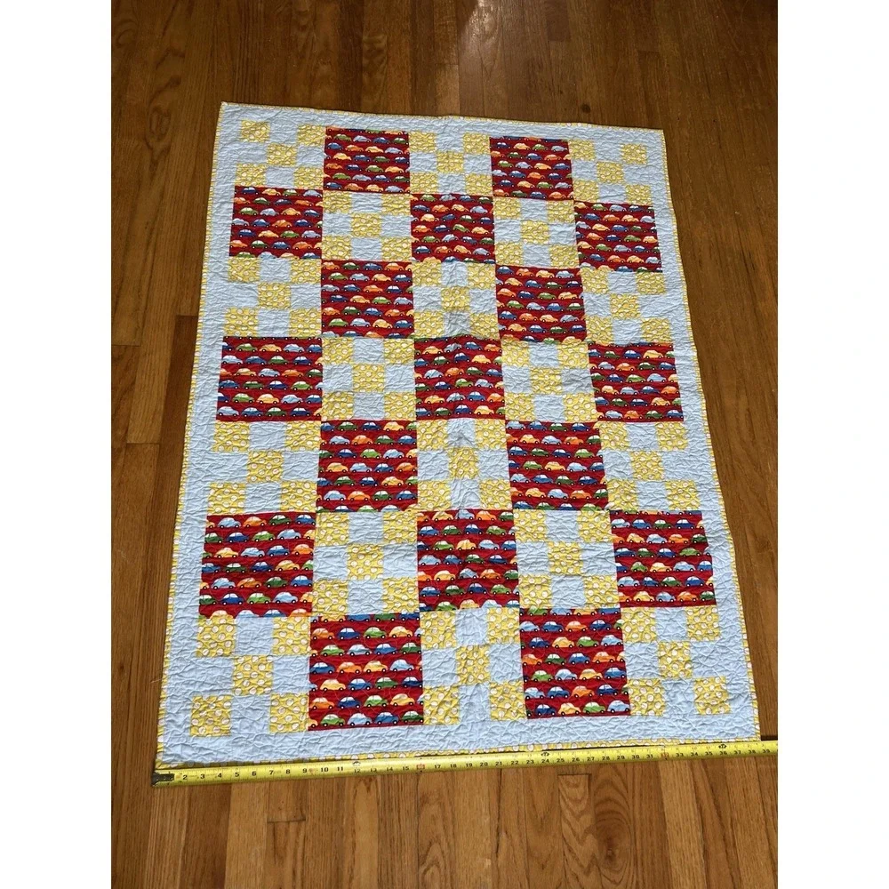 Handmade Baby Quilt Cars Transportation Theme Patchwork 39x54 Toddler